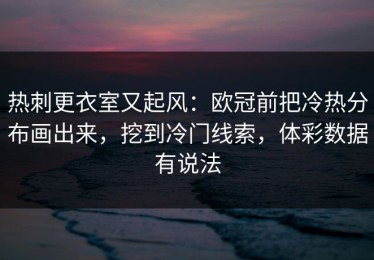 热刺更衣室又起风：欧冠前把冷热分布画出来，挖到冷门线索，体彩数据有说法