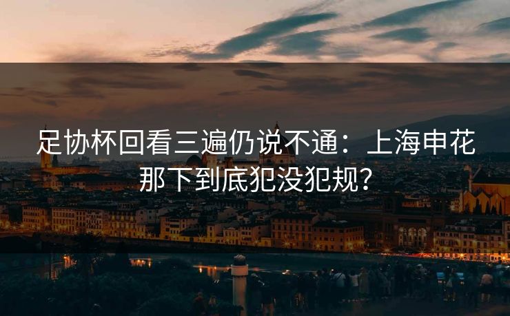 足协杯回看三遍仍说不通：上海申花那下到底犯没犯规？